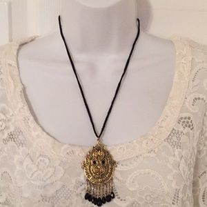 Vintage Goldtone Medallion Necklace on Chord
